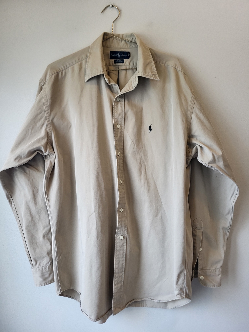 Ralph Lauren Men’s Classic Long Sleeve Button Down Polo Shirt - Beige